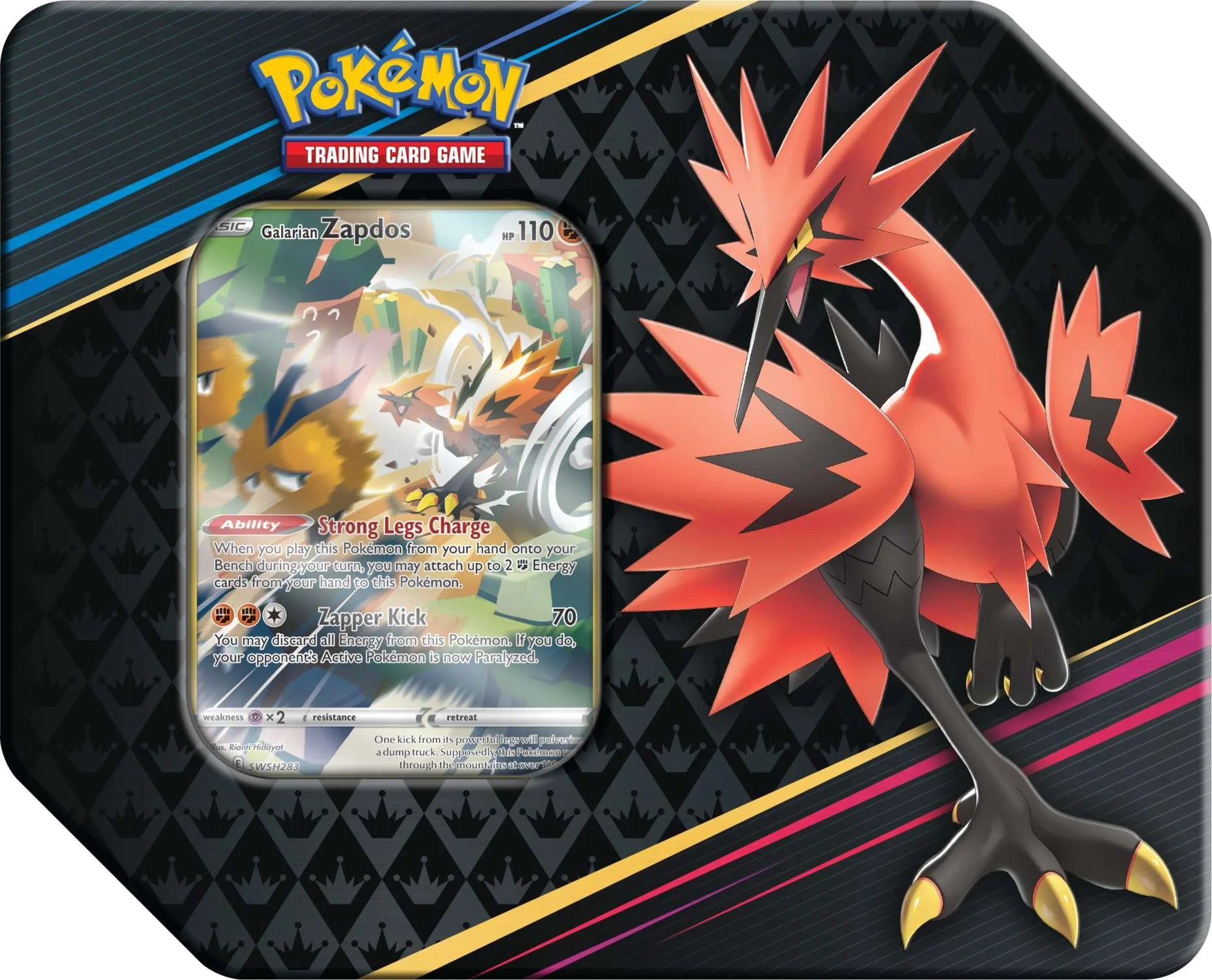Crown Zenith Galarian Zapdos Tin Set (5 Booster Packs & Promo Card)