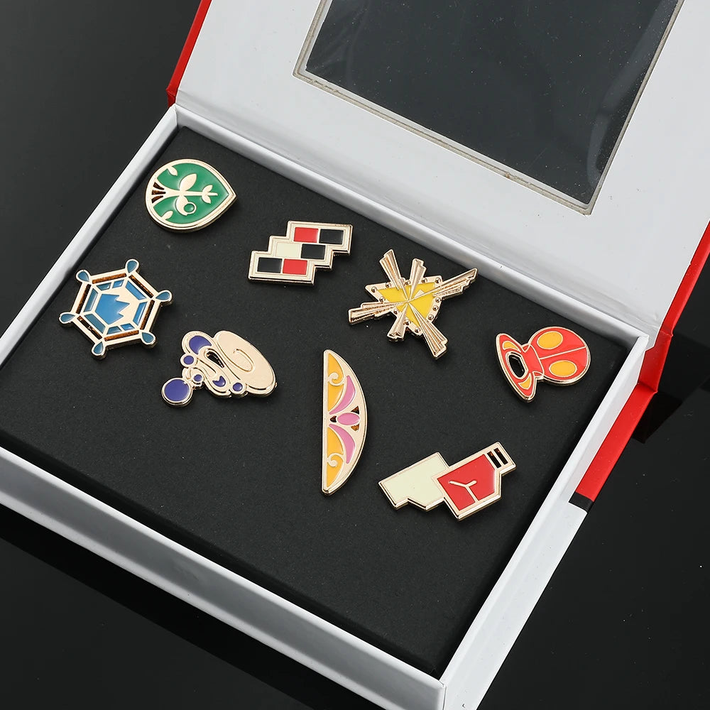 Pokemon Gym Badges Kanto Johto Hoenn Sinnoh Unova Kalos League Region Orange Islands Pins Brooches Box Set Pocket Monster
