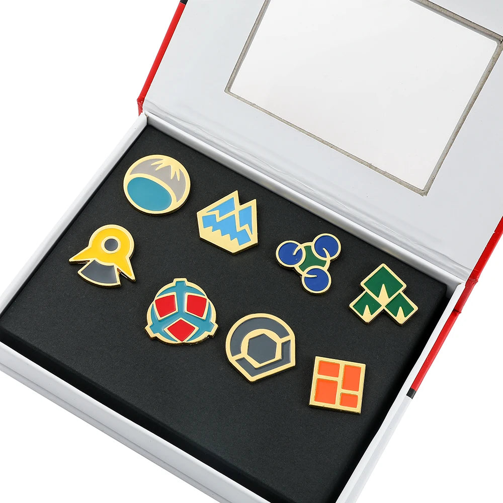 Pokemon Gym Badges Kanto Johto Hoenn Sinnoh Unova Kalos League Region Orange Islands Pins Brooches Box Set Pocket Monster