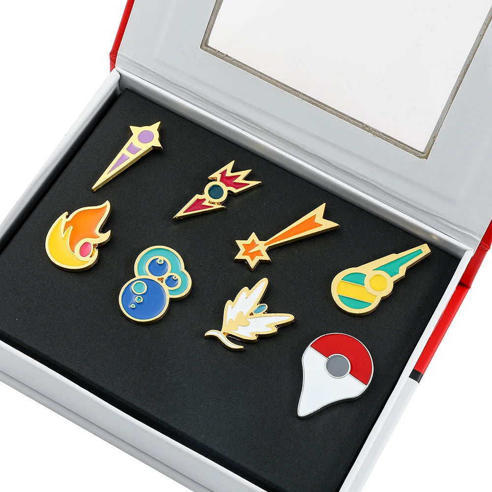 Pokemon Gym Badges Kanto Johto Hoenn Sinnoh Unova Kalos League Region Orange Islands Pins Brooches Box Set Pocket Monster