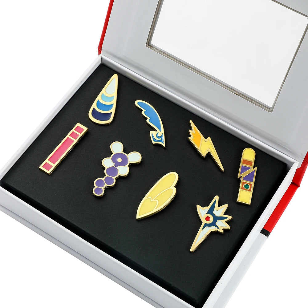 Pokemon Gym Badges Kanto Johto Hoenn Sinnoh Unova Kalos League Region Orange Islands Pins Brooches Box Set Pocket Monster