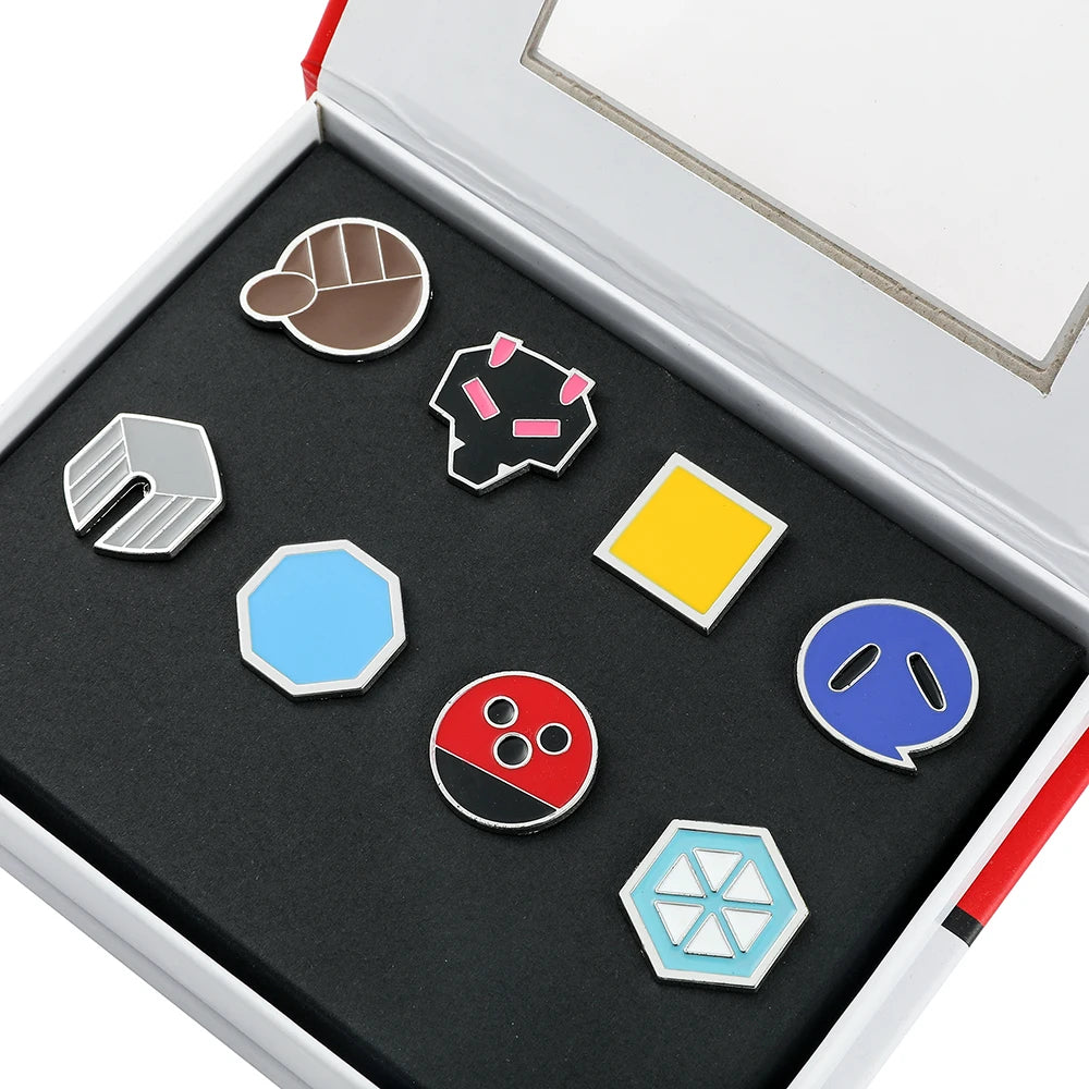 Pokemon Gym Badges Kanto Johto Hoenn Sinnoh Unova Kalos League Region Orange Islands Pins Brooches Box Set Pocket Monster