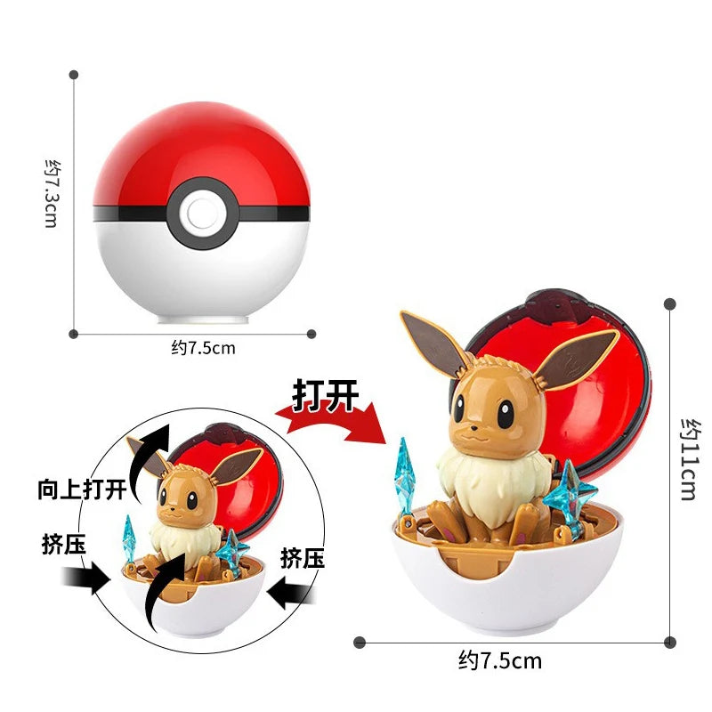 Authentic Pok é mon Pok é Ball EEVEE  CHARMANDER SQUIRTLE PIKACHU Figurine Model Ornament Children's Toy Christmas Gift