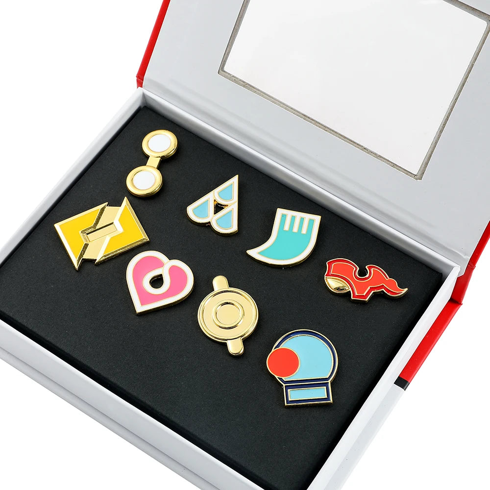 Pokemon Gym Badges Kanto Johto Hoenn Sinnoh Unova Kalos League Region Orange Islands Pins Brooches Box Set Pocket Monster