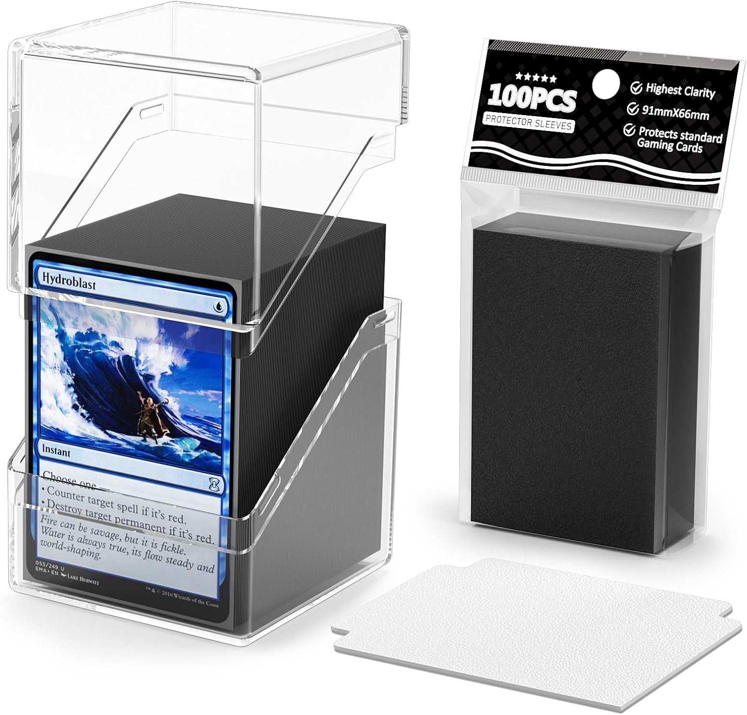 Card Deck Case, Deck Box with 100 Pack Card Sleeves and Divider, Standard Clear