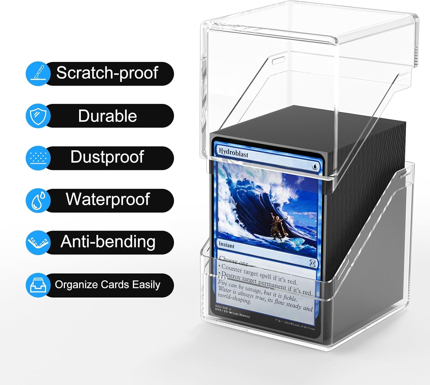 Card Deck Case, Deck Box with 100 Pack Card Sleeves and Divider, Standard Clear